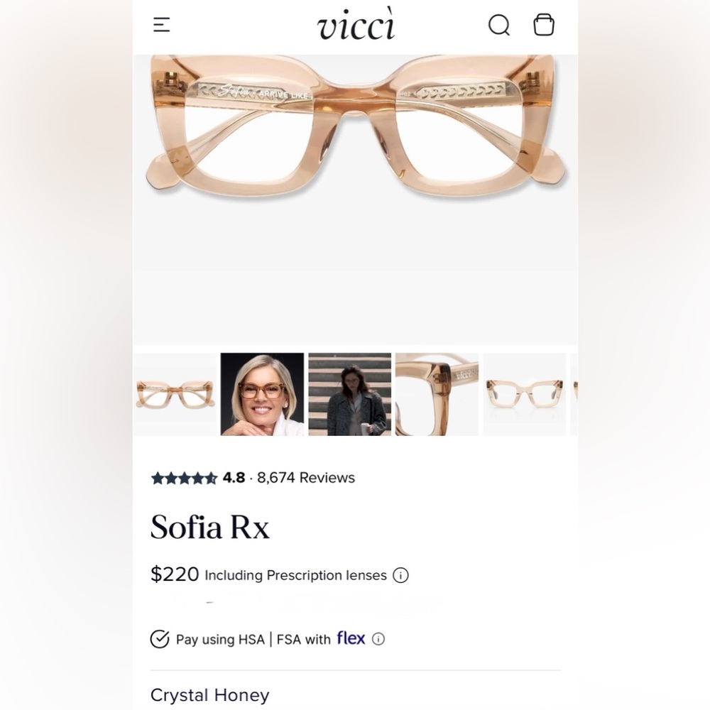Vicci Eye Glasses in Honey Crystal Glasses. Brand New